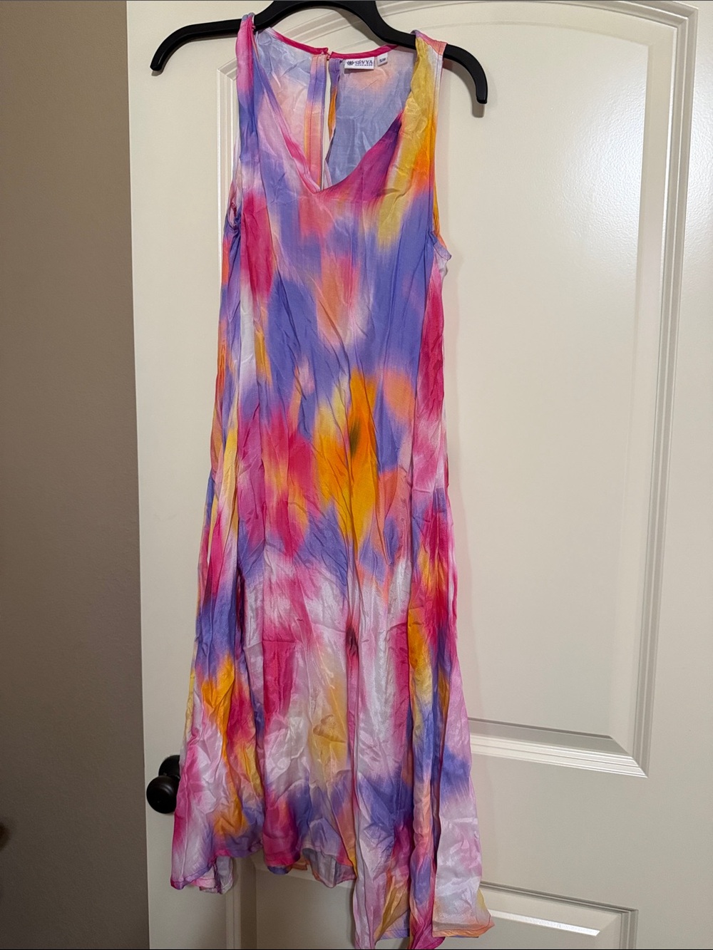 Sleeveless Tie-Dye Maxi Dress in Pink, Purple & Yellow